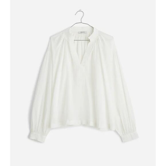 Madewell Shirred Long Sleeve Lightweight Flowy Blouse Cotton White Large NWT - Picture 5 of 15